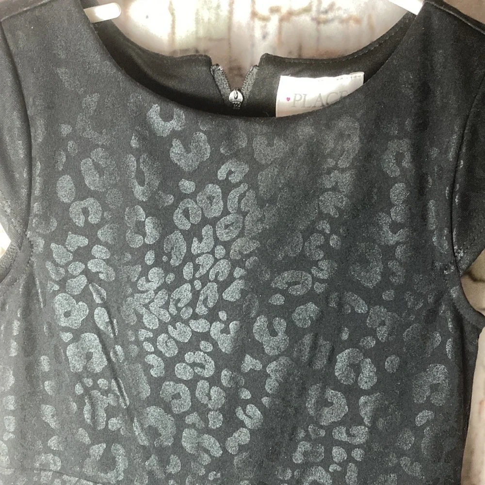 Classic Stylish Girl’s LBD flared party dress with shiny leopard print 5/6